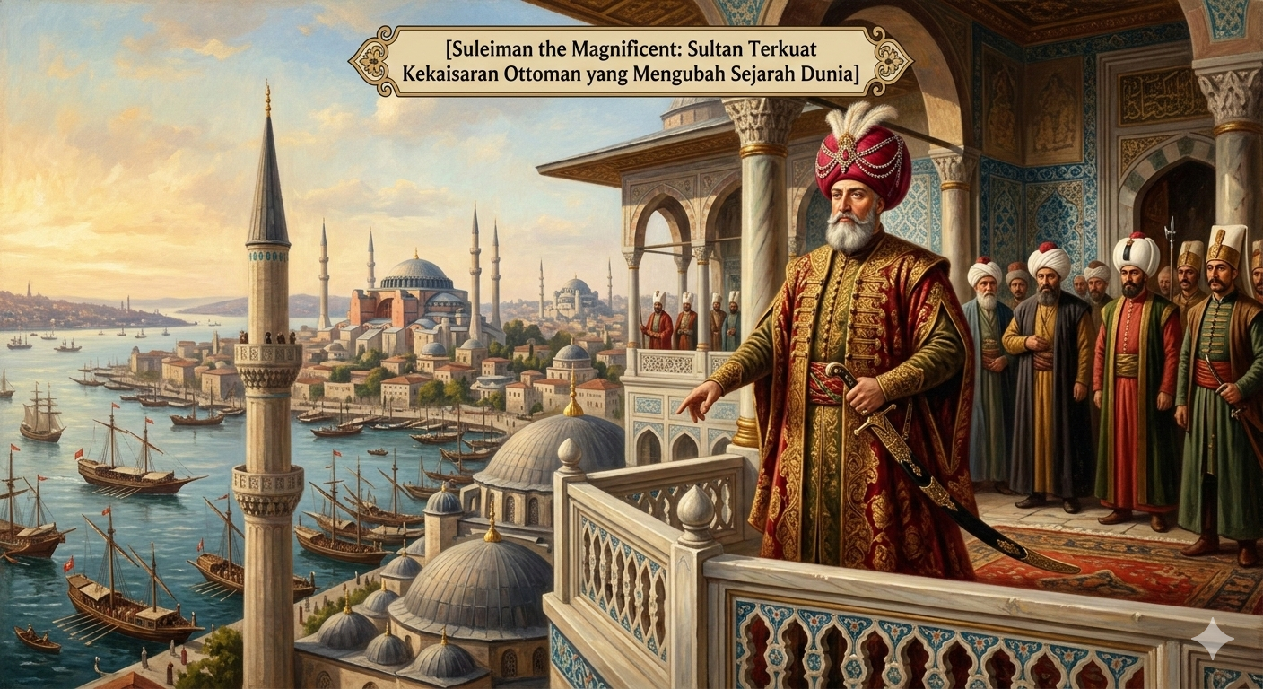 buatkan gambar sesuai dengan judul artikel berikut [Suleiman the Magnificent: Sultan Terkuat Kekaisaran Ottoman yang Mengubah Sejarah Dunia]
